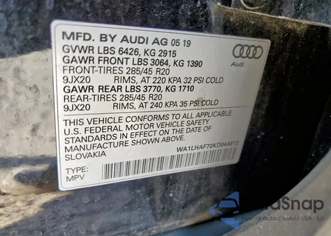 2019 Audi Q7 Premium Plus from USA, damaged, VIN WA1LHAF70KD044912